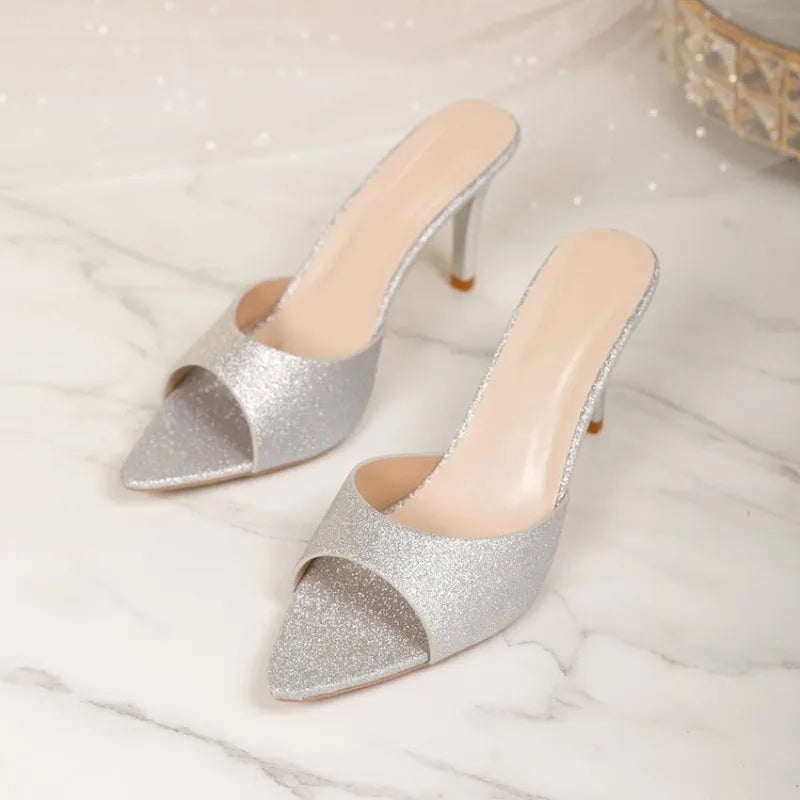 Liyke Patent Leather Women Thin High Heels Modern Slippers Summer Party Banquet Shoes Ladies Sandalias De Mujer