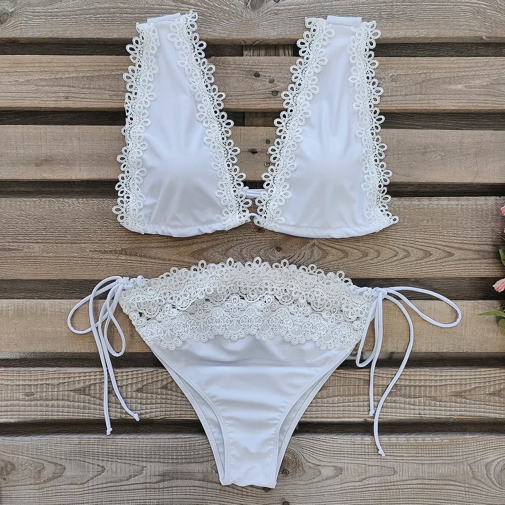 New Halter Bikini High Leg Swimsuit Swimwear Women Deep Back Two-Piece Separates Bikini Sets Strappy Bathing Suits