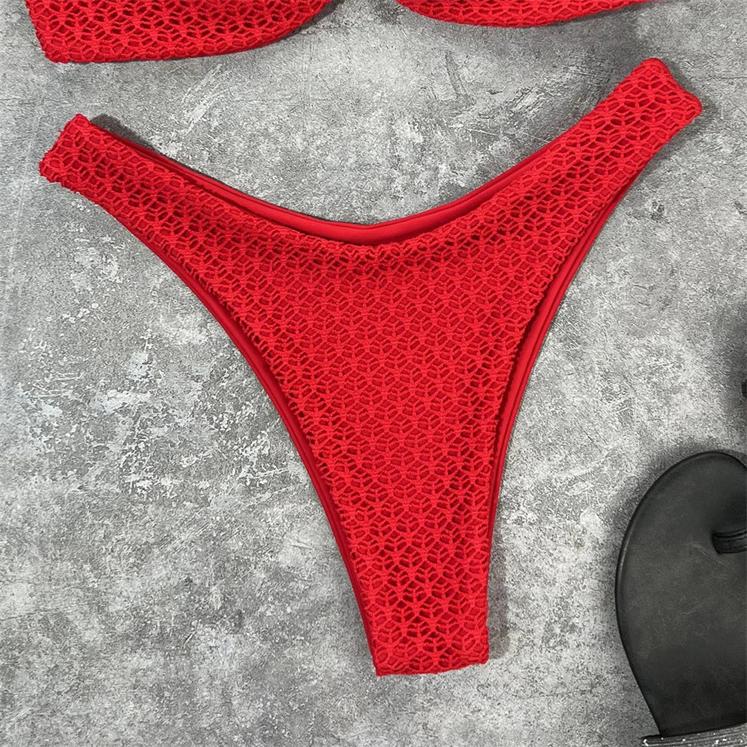 Sexy Wrinkled Bandeau Strapless Bikini Women Swimwear Female Swimsuit Two-Pieces Bikini Set Bather Bathing Suit Swim Lady V3367L