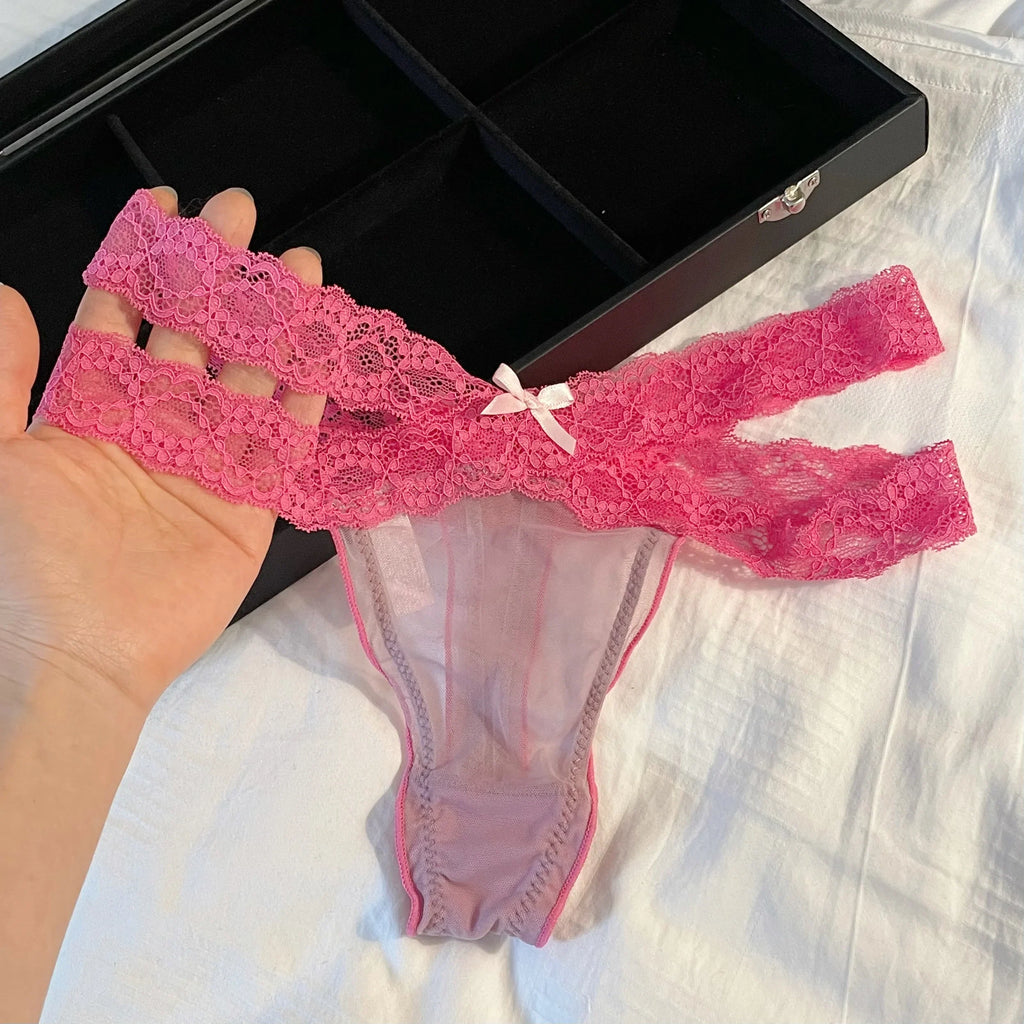 Lace G string Sexy Briefs Panties Women Underwear Thong High Quality Bowknot Transparent Underpants Lingerie Girls Intimates
