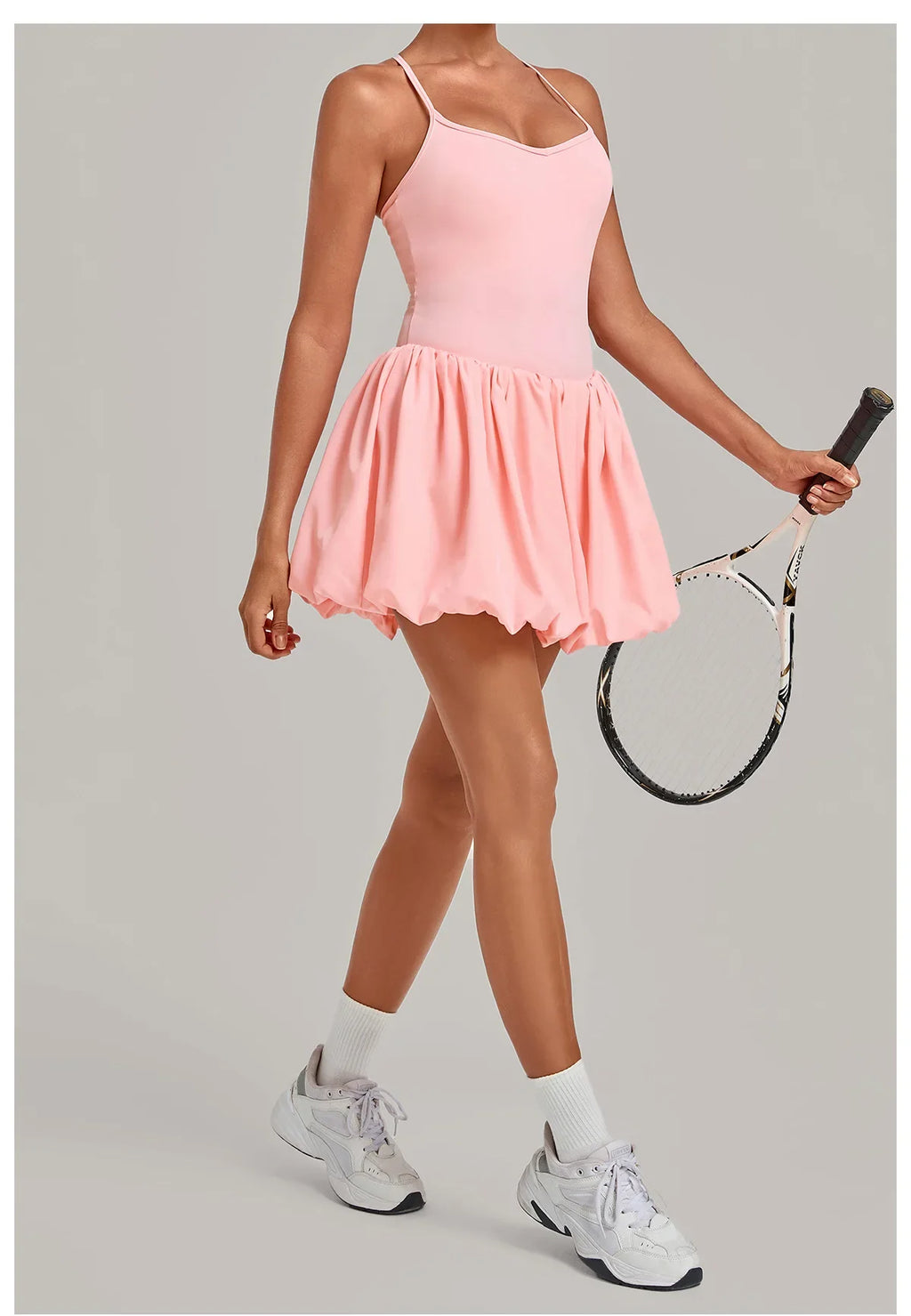 Fake Two Piece Tennis Dress Women Back Criss Cross Slim Bulit-in Shorts Golf Athletic Dresses Gym Pleated Fluffy Yoga Mini Dress