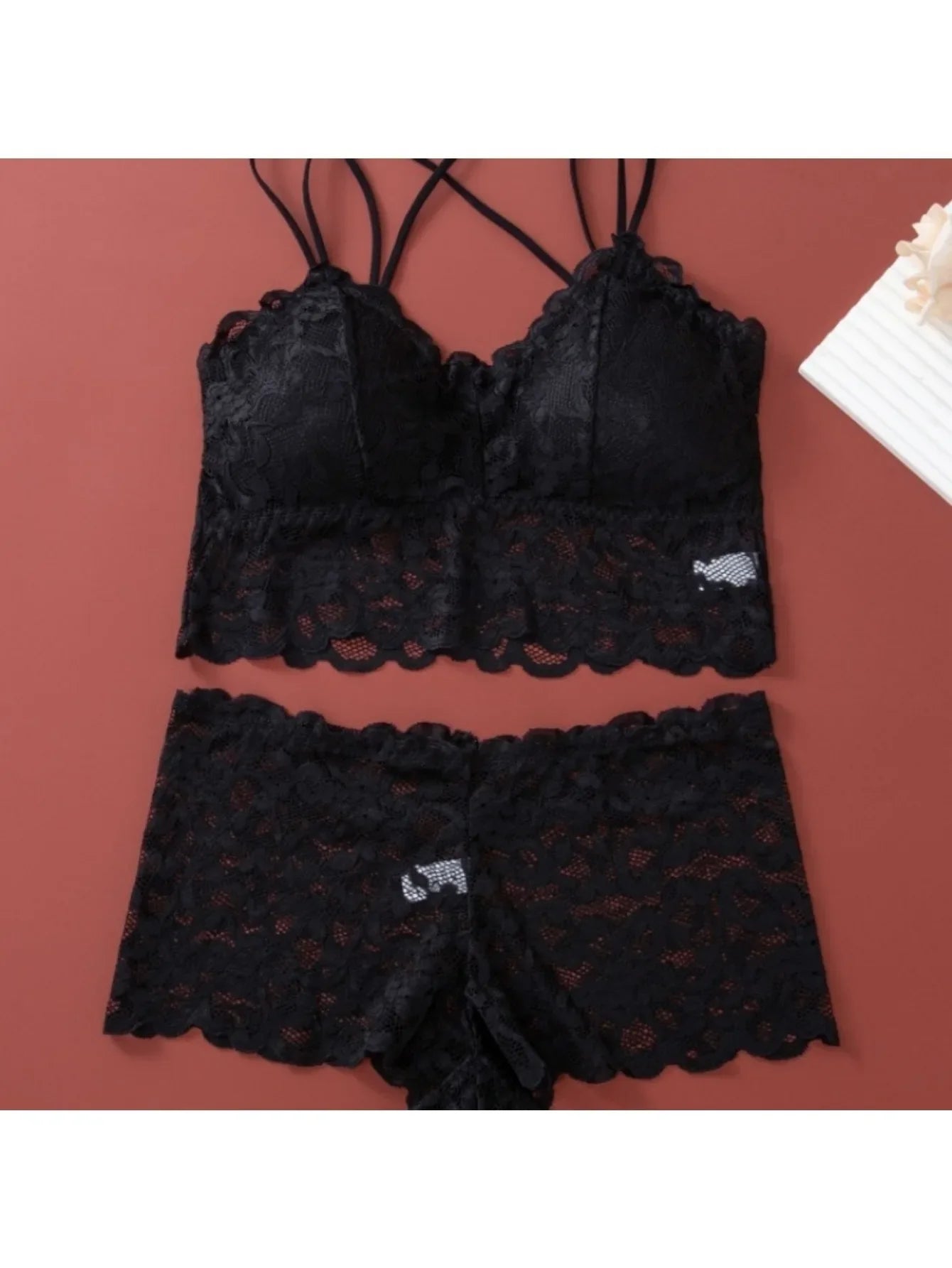 Women Lace Underwear Set Bralette Low Rise Panties Nonwire Padded Bra Solid Color Female Sexy Lingerie Comfort Intimates