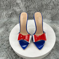 blue patent leather Pointy Toe  Sandals With  Bow Women Summer Casual Thin High Heel Shoes Female Outfit Evening Cross Strap Mul