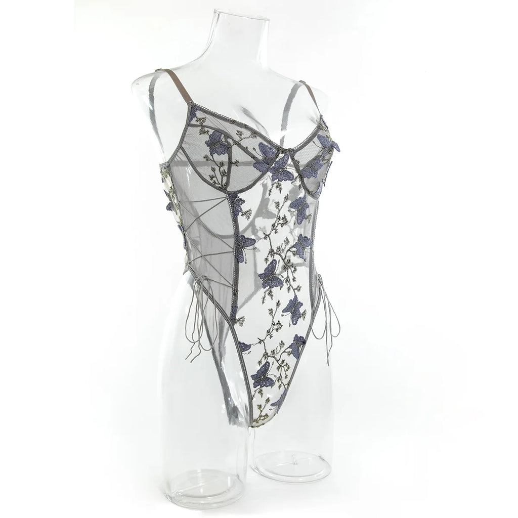 Bikini Fashion Sexy Butterfly Embroidery Slim-Fit Sexy All-Match Jumpsuit for Women