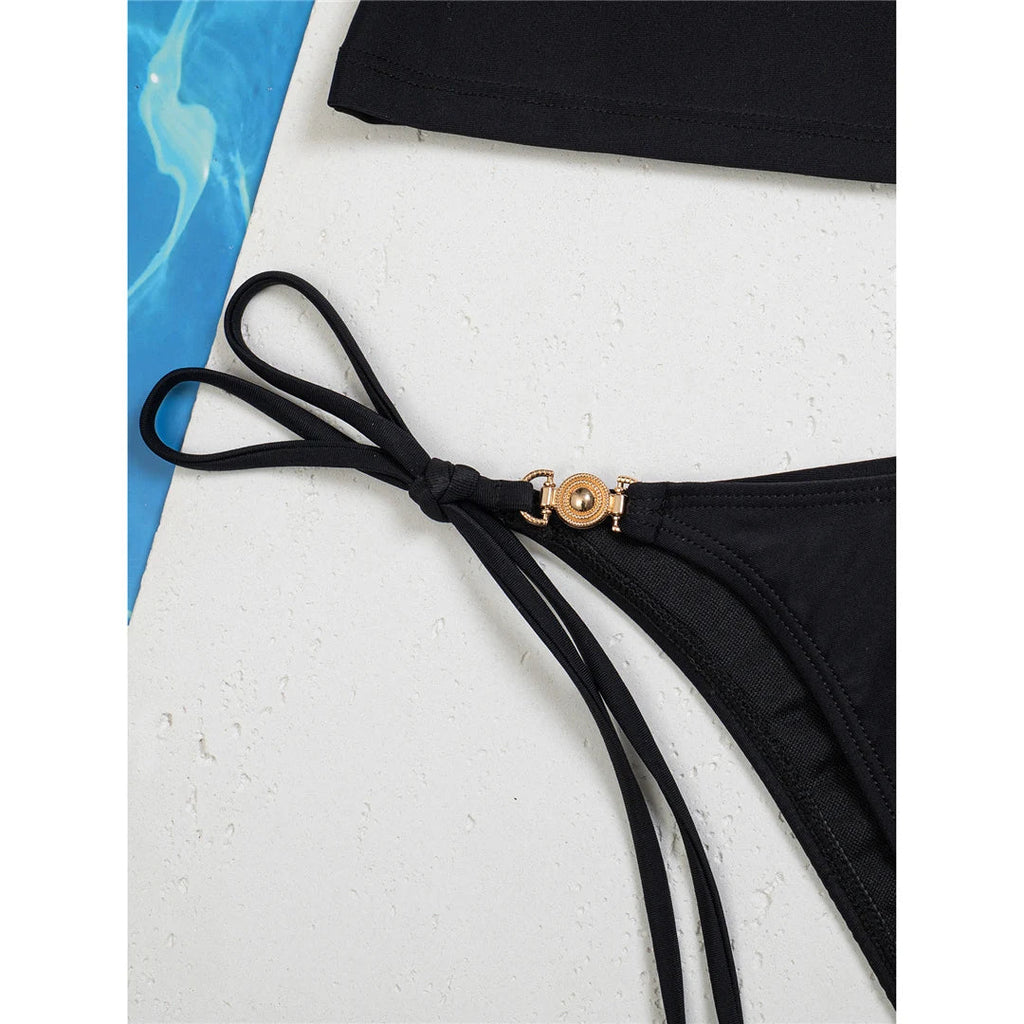 XS - L V Neck Tankini Cut Out Bikini Women Swimwear Female Swimsuit Two-pieces Bikini set Padded Bather Bathing Suit Swim V7839