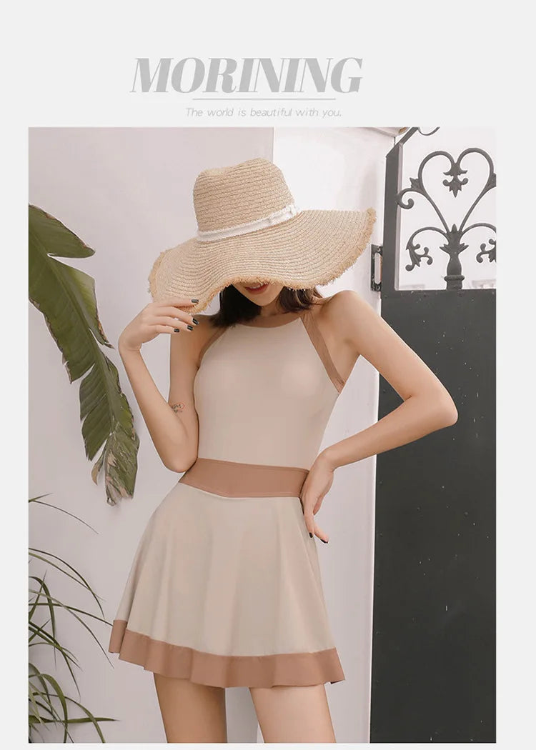New Super Fairy Skirt-style One-piece Waist-covering Belly Slimming Conservative Steel Support Gathered Swimming Suit