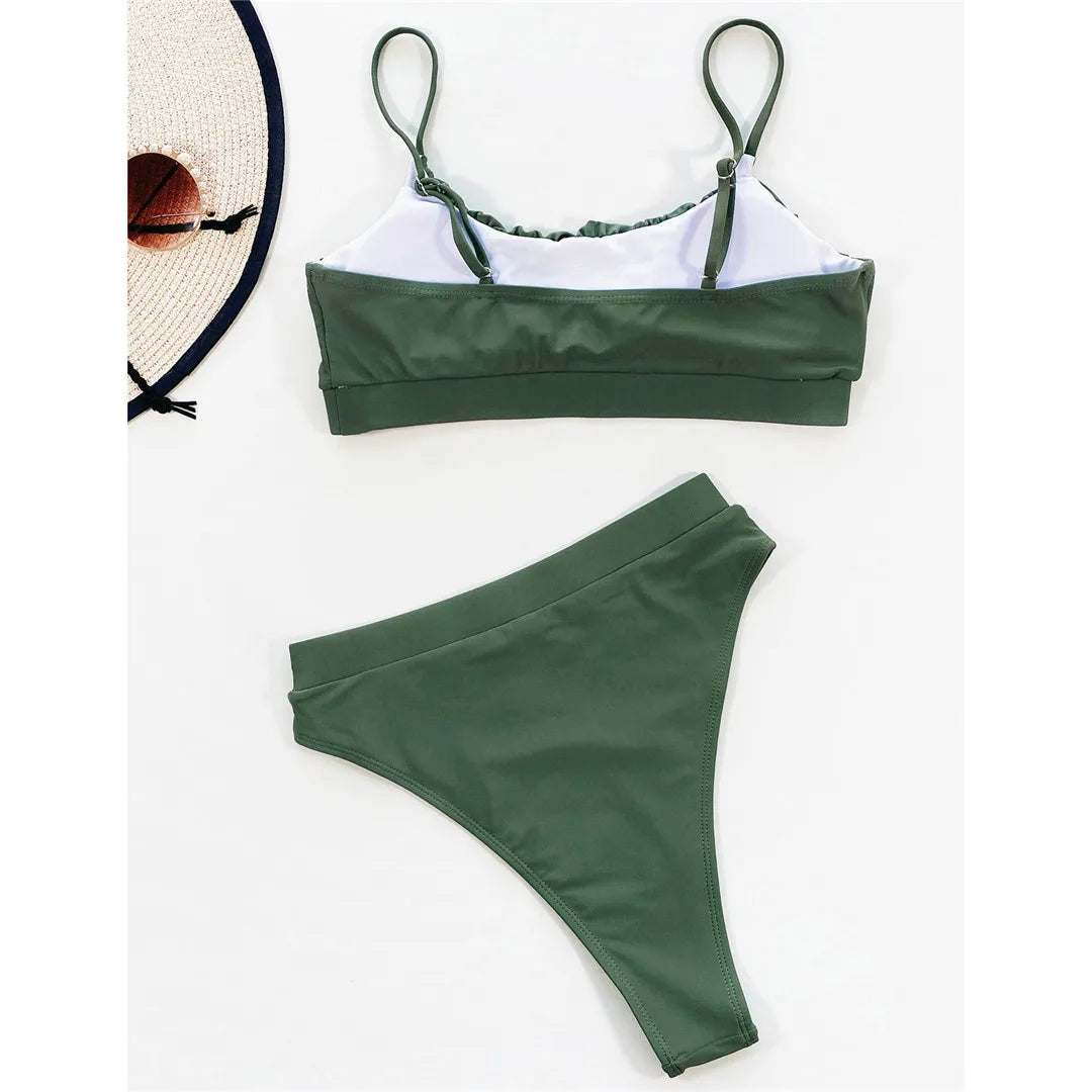New Sexy Wrinkled Padded Female Swimsuit High Waist Bikini Women Swimwear Two-pieces Bikini Set Bather Bathing Suit Swim V3191
