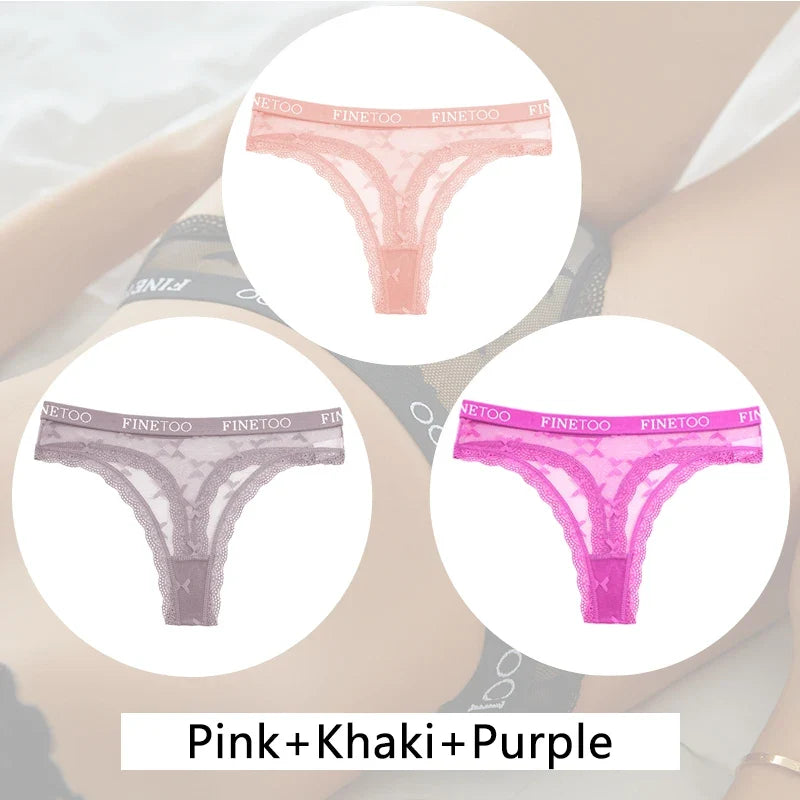 New 3Pcs Lace Thongs Women Floral G-string Underwear Trendy Letter T-Back Underpants Sexy Low Waist Bikini Panties Ladies Panty