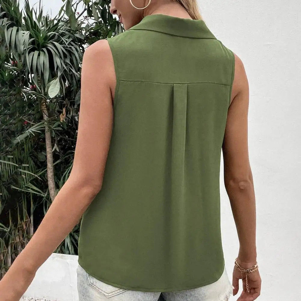 Summer T-Shirt Women Vest Casual Tank Top Oversize V-Neck Sleeveless Button Single-breasted Mid Length Women Shirts