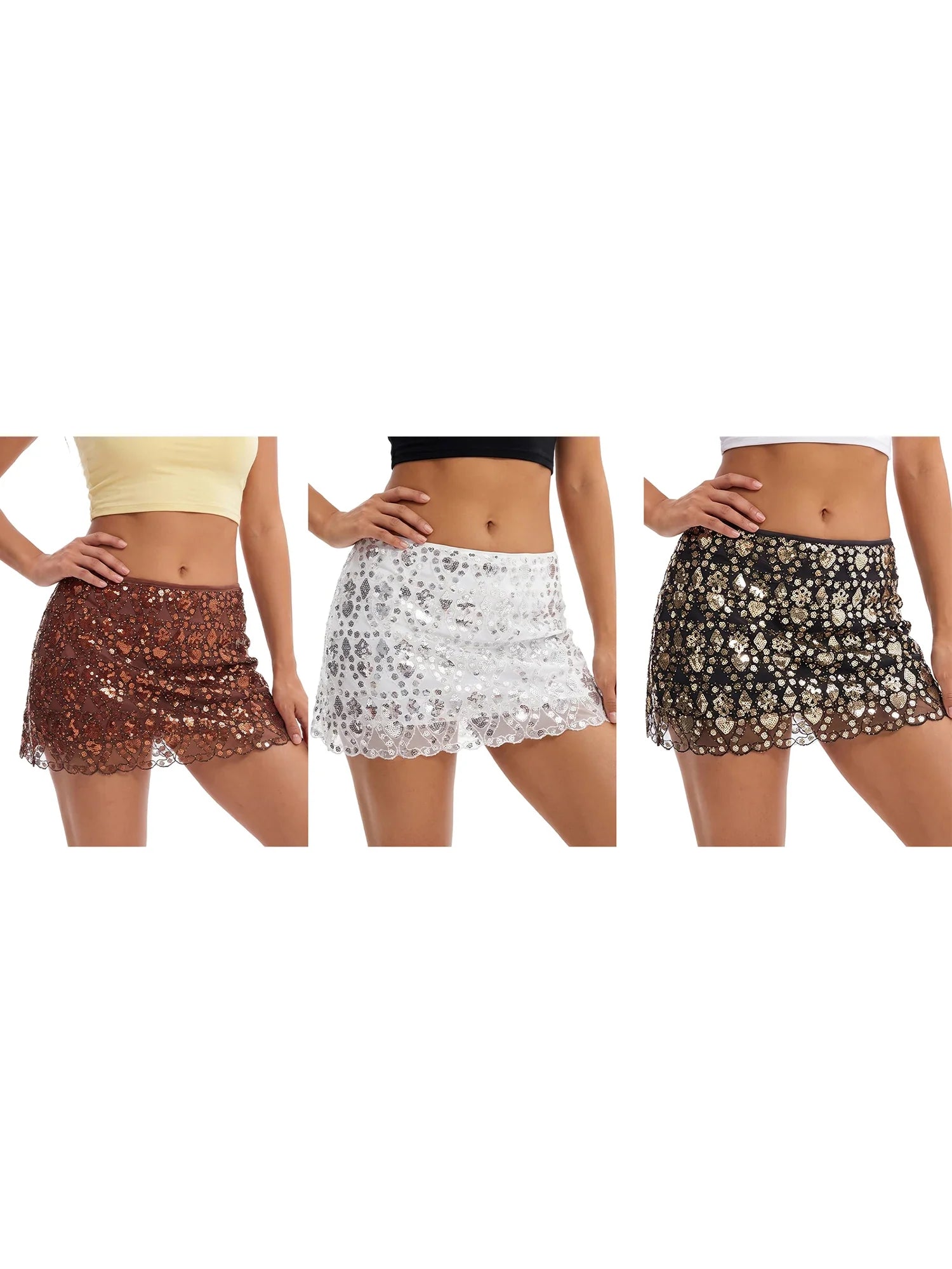 Womens Summer Sequined Mini Skirt Slim Fit Stylish Beaded Geometric Pattern Low Rise Short Skirts