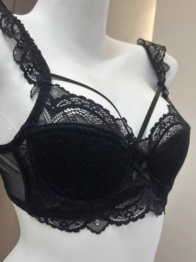 MOYISU Minimizer Bra French Lace for Large Bust, Anti Sagging Full Coverage Push Up Underwire Set, Sensuous Women Sexy Bra & Set