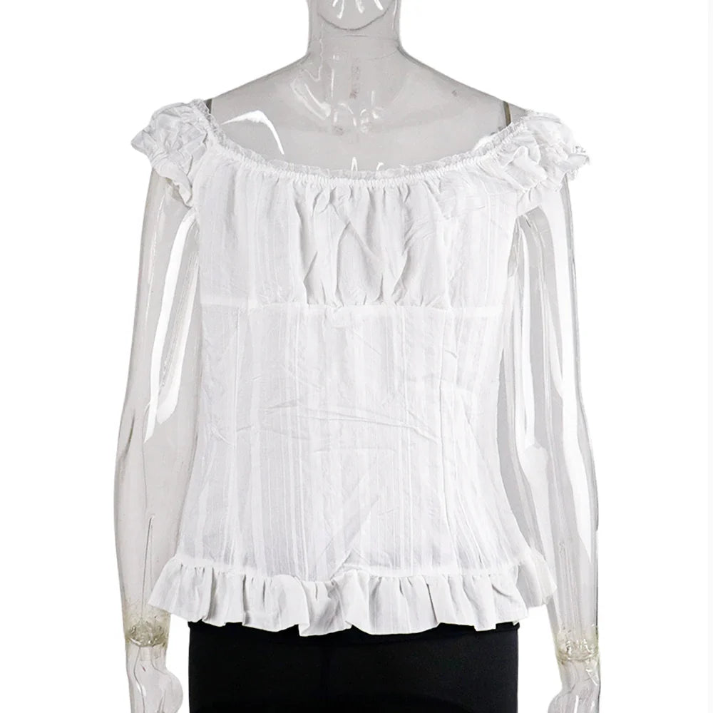 Phantasy Y2K Women Tops White Lace T-Shirt Button Tees Vintage French Style Tops 2025 Spring Summer Tops Female Streetwear