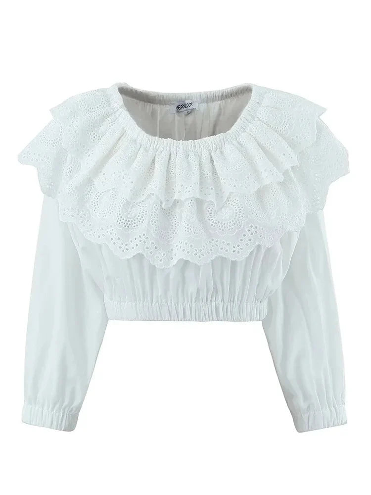 Foridol Summer Off Shoulder White Lace Skirt Set Dress Women Outfits Ruffles Tiered Mini Flower Embriodery Two Pieces Beach Suit