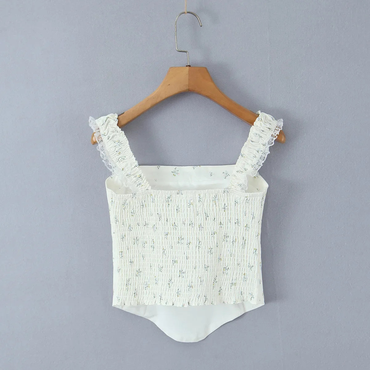 New French Casual Pure Desire Style Sexy Lace Sweet Spicy Girl Floral Print T-Shirt Backless Deep V Suspenders Sleeveless 8RXP