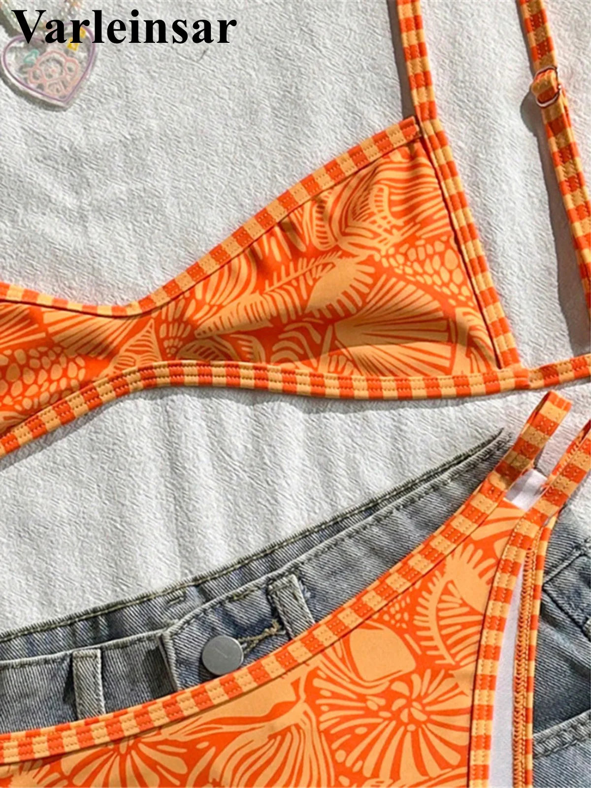 S - XL Printed Bikini Female Swimsuit Women Swimwear Two-Pieces Bikini Set High Cut Leg Brazilian Bather Bathing Suit Swim V8148