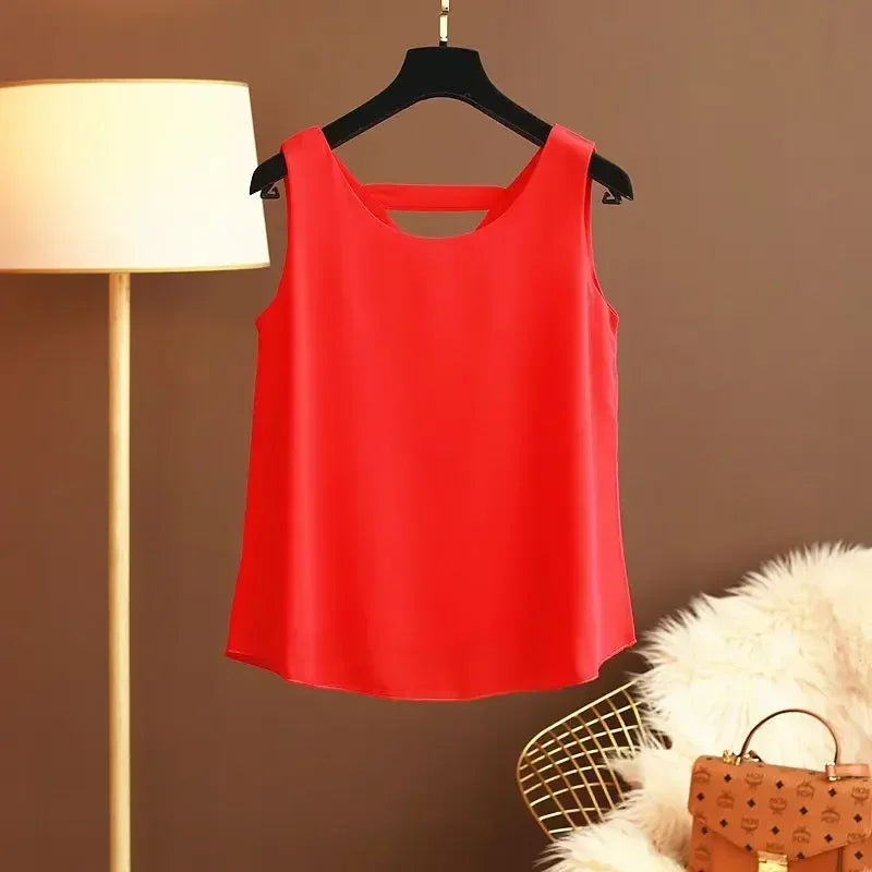 Star with The Same Halter Chiffon Vest Women's Loose Top Summer New Wear Outside with Sleeveless Short Bottom Shirt MOYISU L-5XL