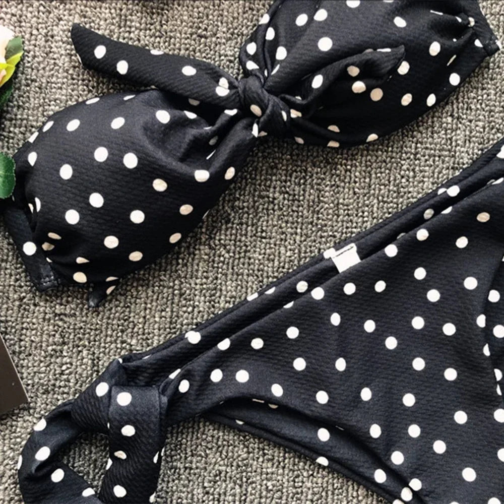 Leopard Knotted Polka Dot Bikini 2025 Women Strapless Bandeau Swimsuit Female Swimwear Two Pieces Bikini Set Bathing Suit Swim