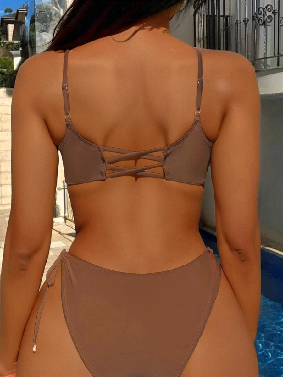 S - XL Asymmetric Wrinkled Hollow Out Bikini Women Swimwear Female Swimsuit Two-pieces Bikini Set Bather Bathing Suit Swim Lady
