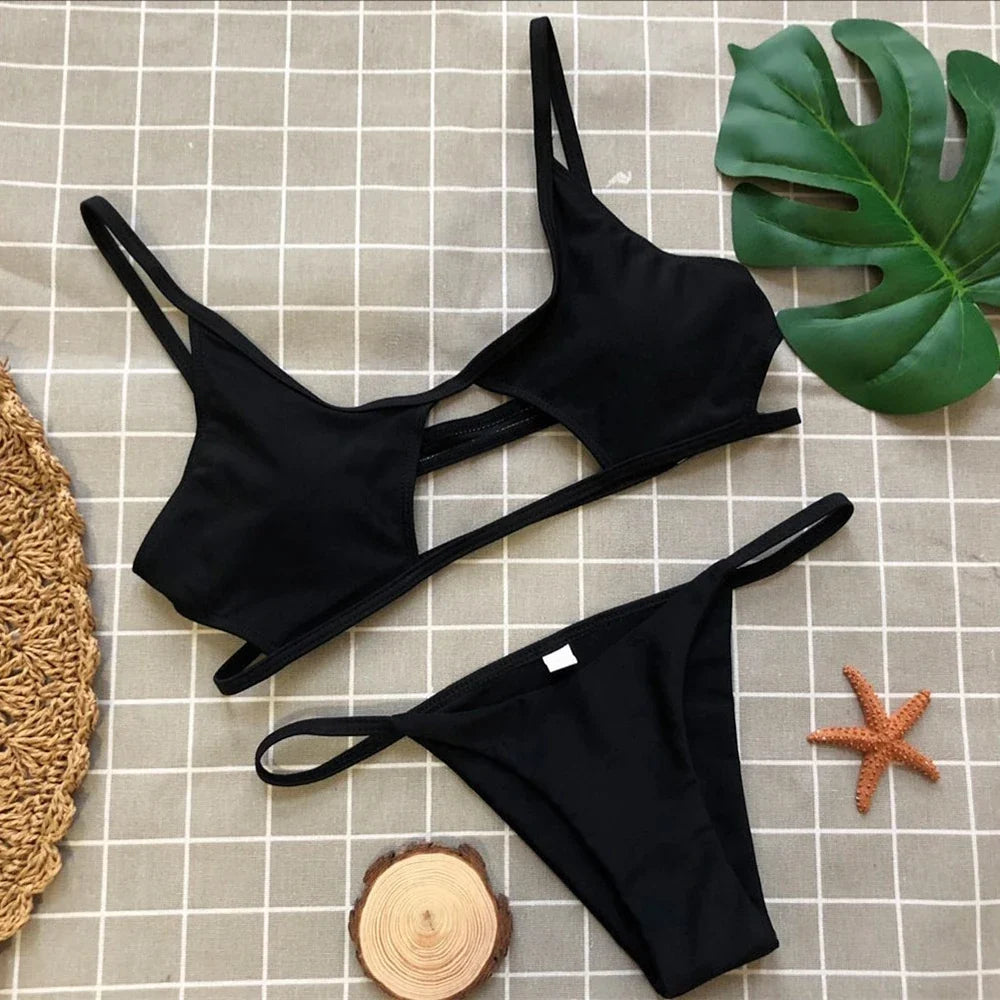 Hollow Out Mini Micro Thong Bikini Women Swimwear Female Swimsuit Two-pieces Bikini Set Brazilian Bather Bathing Suit Swim Lady