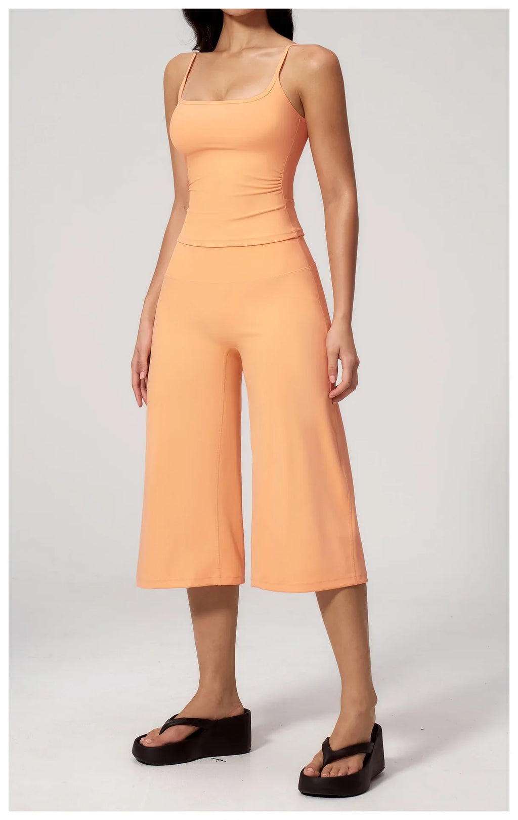 Gym Workout Yoga Sets Women Square Neck Slimming Sports Tank Top Fitness Gym Suit Outdoor High Waist Flare Pants Two-piece Set