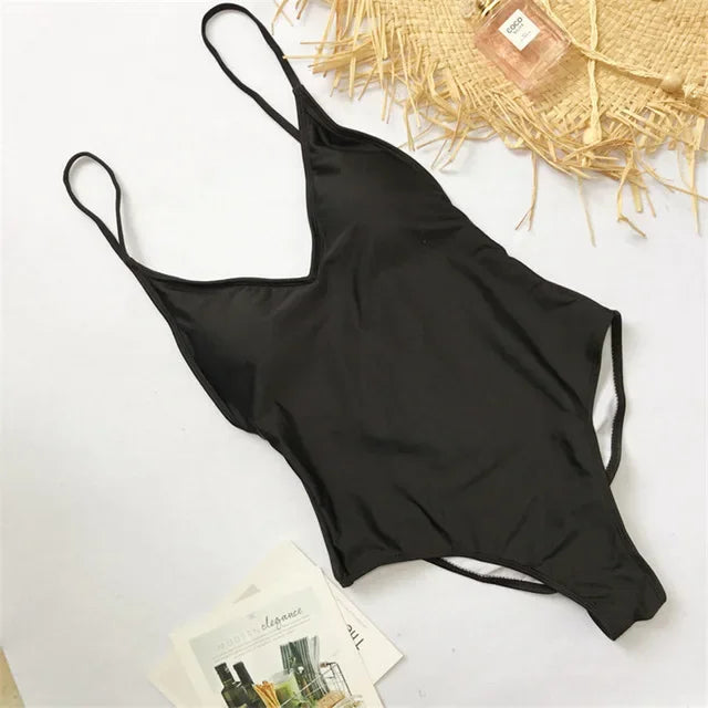 S - XXL V Neck Scrunch Butt Female Swimwear One Piece Swimsuit Women Backless Monokini High Cut Leg Bathing Suit Swim Bodysuit