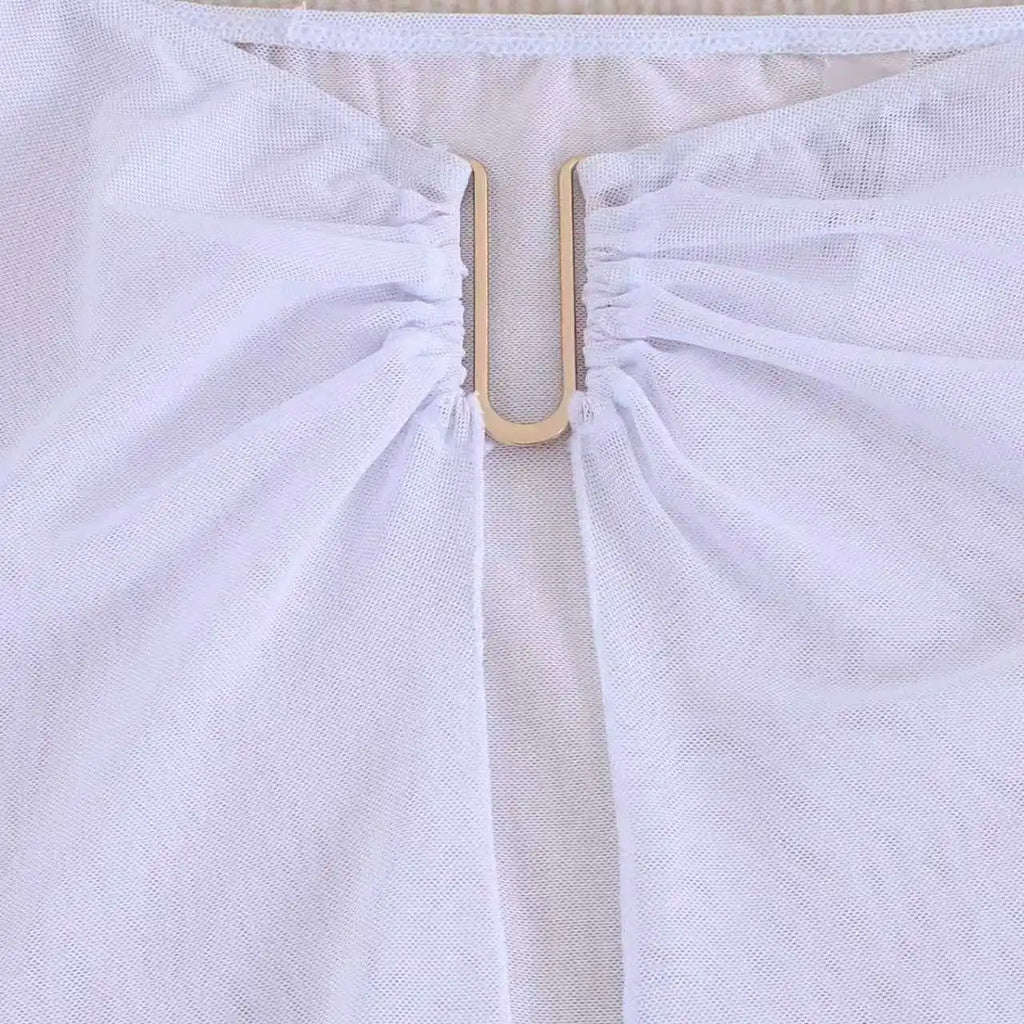 Vintage White Mesh Long Skirt 3 Piece Bikini Set 2026 Swimwear Women Metal Starfish Hollow Out Push Up Bra High Waist Swimsuit