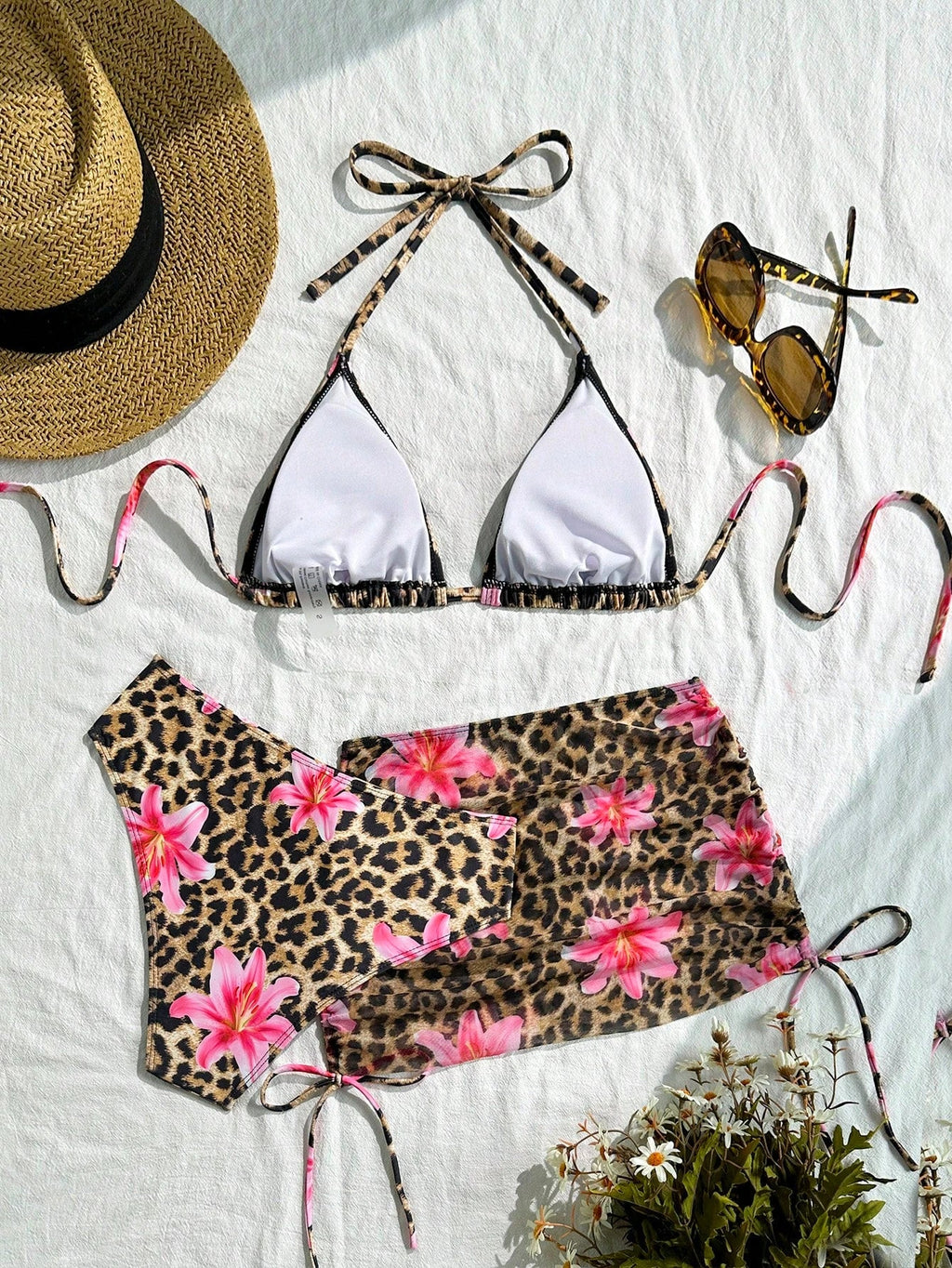 3 Pieces Triangle Halter Bikini 2026 Women & Beach Skirt Swimwear Female Printed Swimsuit Bathers Bathing Swimming Swim Suit