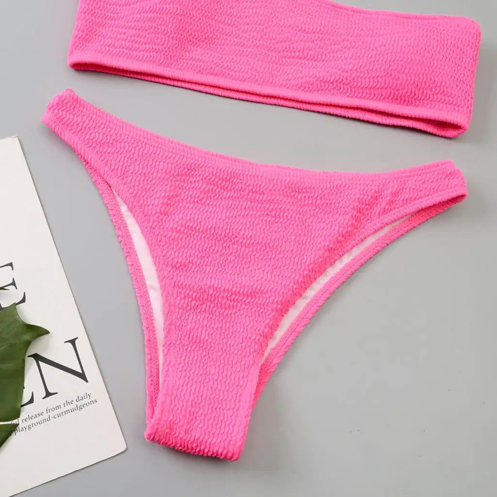 One Shoulder Bikinis 2026 Women Sexy Swimwear Female Brazilian Swimsuit Solid Beachwear Bathers Bathing Swimming Swim Suit