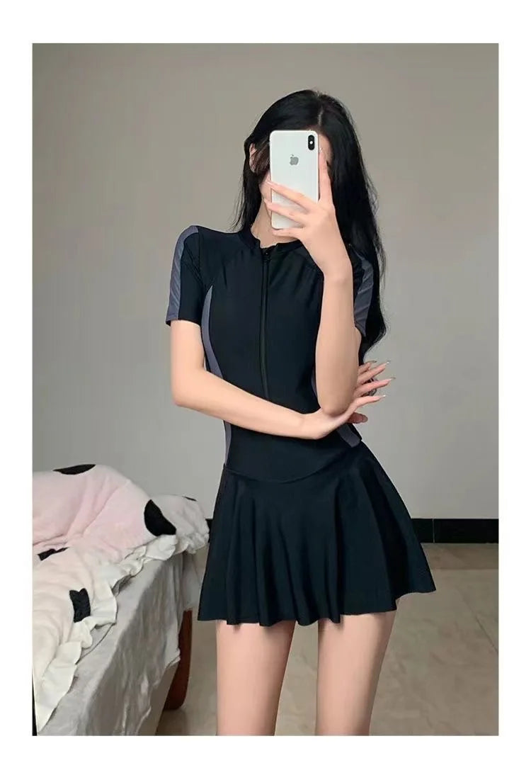 Female One-piece Conservative Student Dress Slimming Ins Sporty Super Fairy Hot Spring Swimsuit
