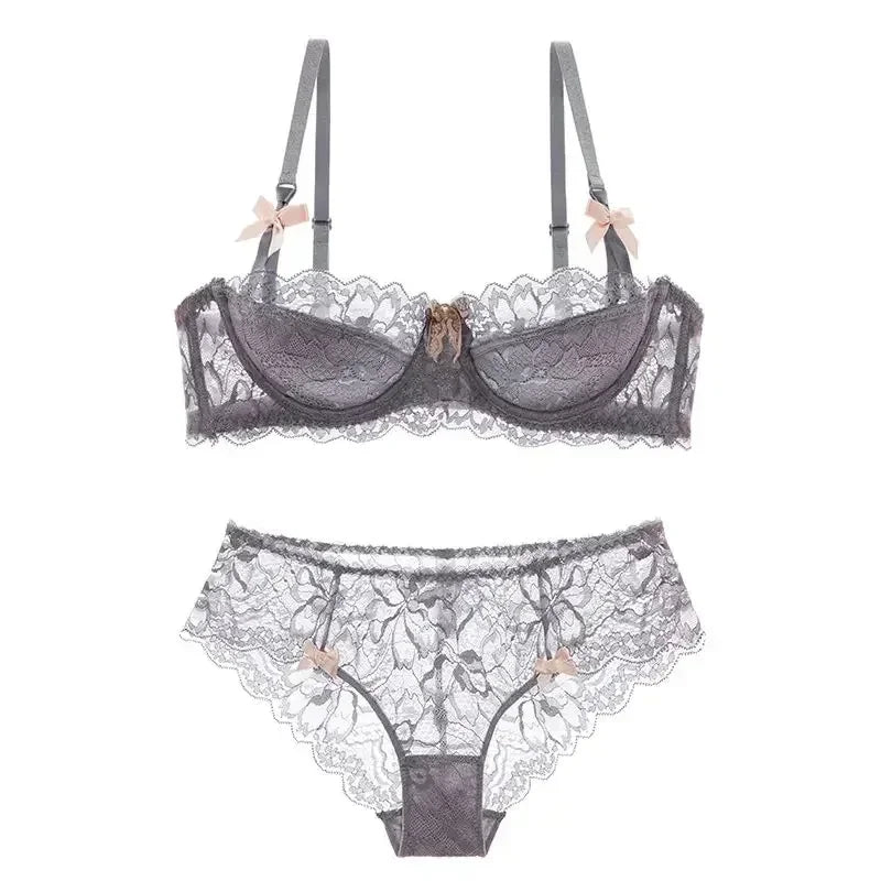 MOYISU French Romance Breathable and Comfortable Breathable Sexy Lace Not Empty Cup Bra Set Pure Desire Girl Super Beautiful