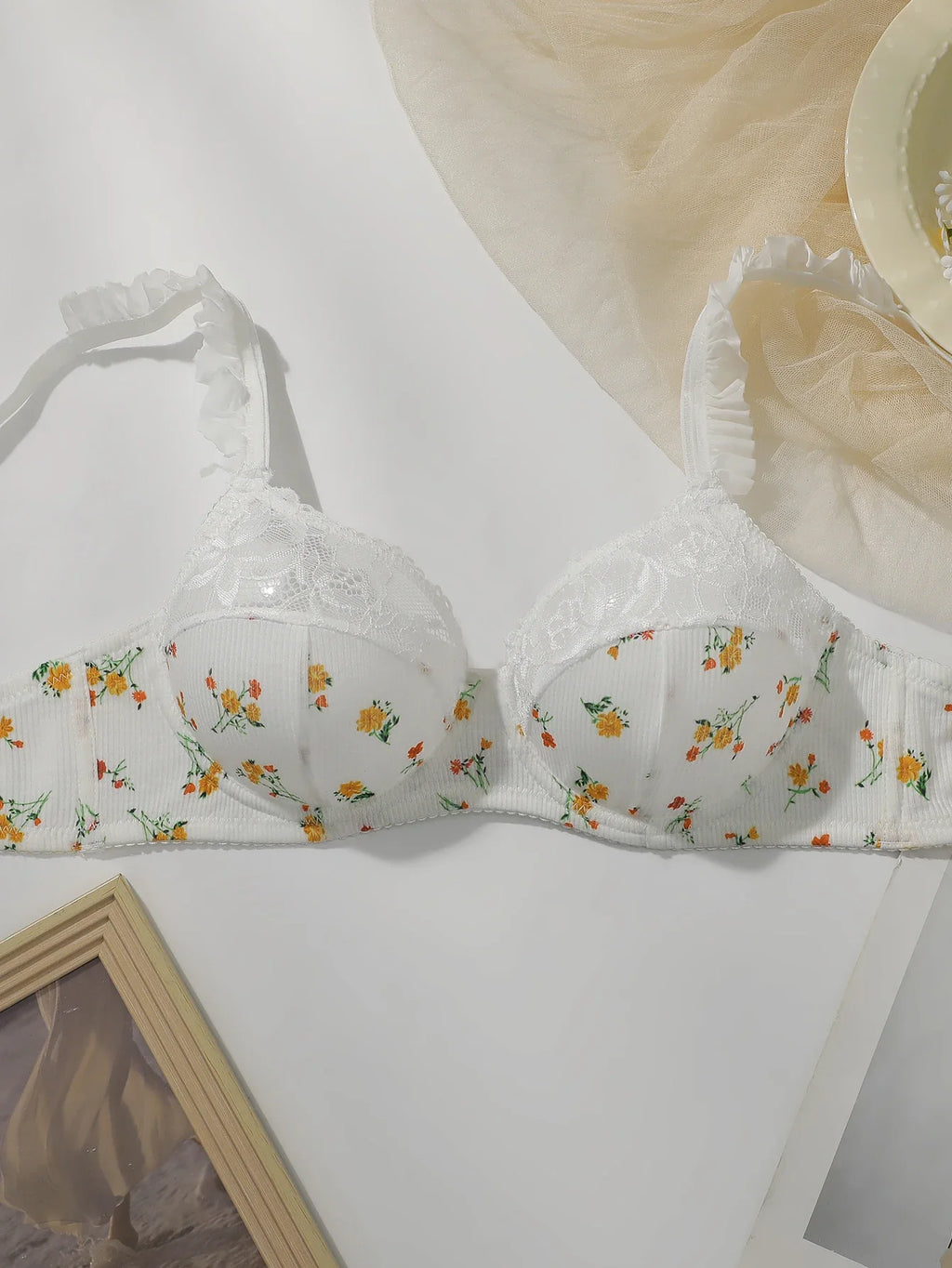 Women's Sweet Small Floral Pattern Underwear Set with Steel Hoop Crowd Push Up Suitable for Beach Vacation Wear MR3414