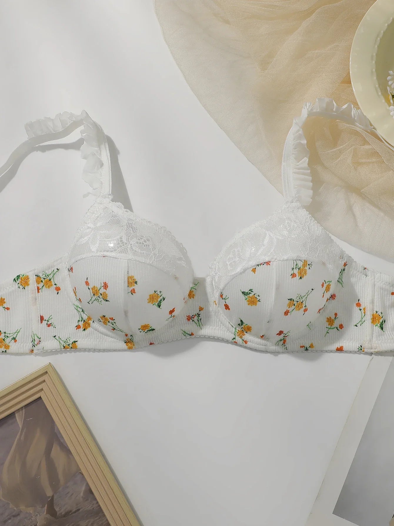 Women's Sweet Small Floral Pattern Underwear Set with Steel Hoop Crowd Push Up Suitable for Beach Vacation Wear MR3414
