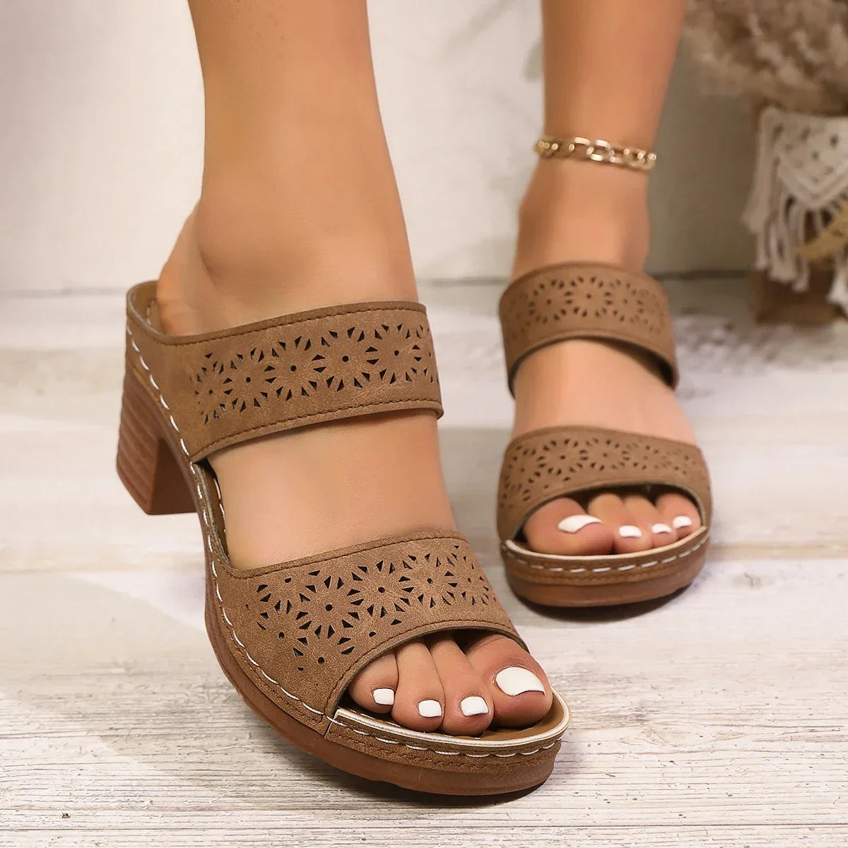 Plus Size Women's High Heels Platform Sandals Lightweight Thick Heel Summer Slippers Woman Comfort Non Slip Sandalias De Mujer