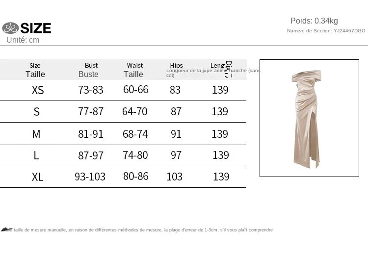 Elegant Satin Solid Color Off-Shoulder Women's Long Dress Sexy High-Waisted Flim Slit Pleated Dress for Lady Party Wedding