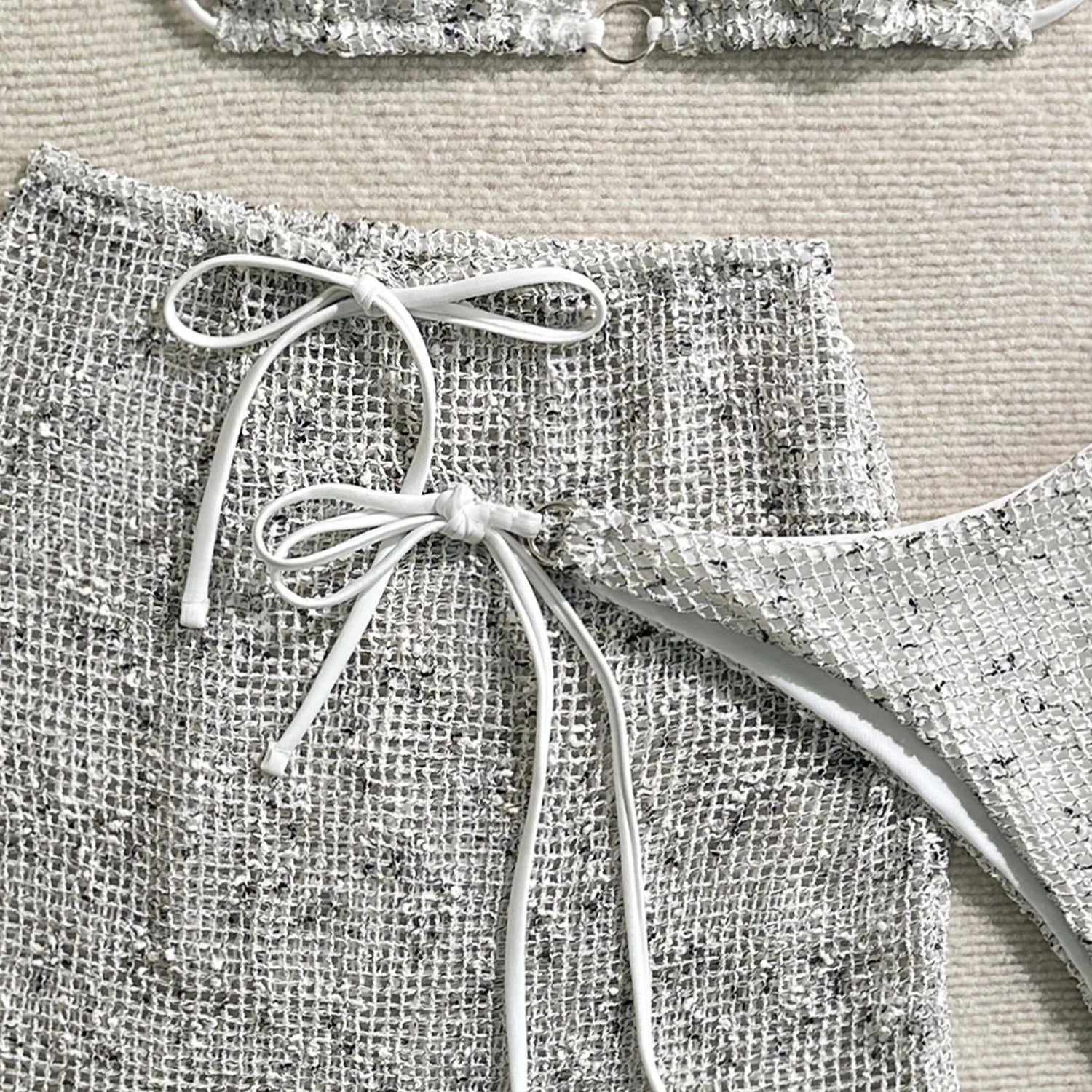 With Fishnet Sarong Skirt Halter Micro Bikini Women Swimwear Female Swimsuit Three-pieces Bikini Set Bathing Suit Swim Beachwear