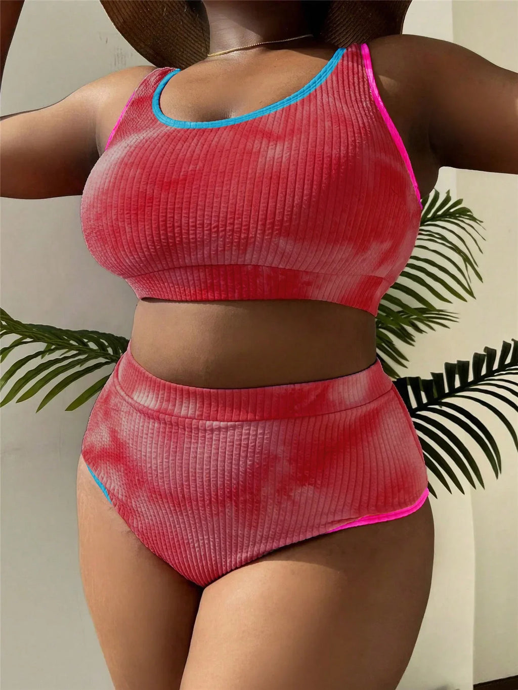Large Size 3XL Women's Patchwork Swimsuit Sexy Backless High Waist Swimwear Textured Bikini Set Female Beachwear Holiday Biquini