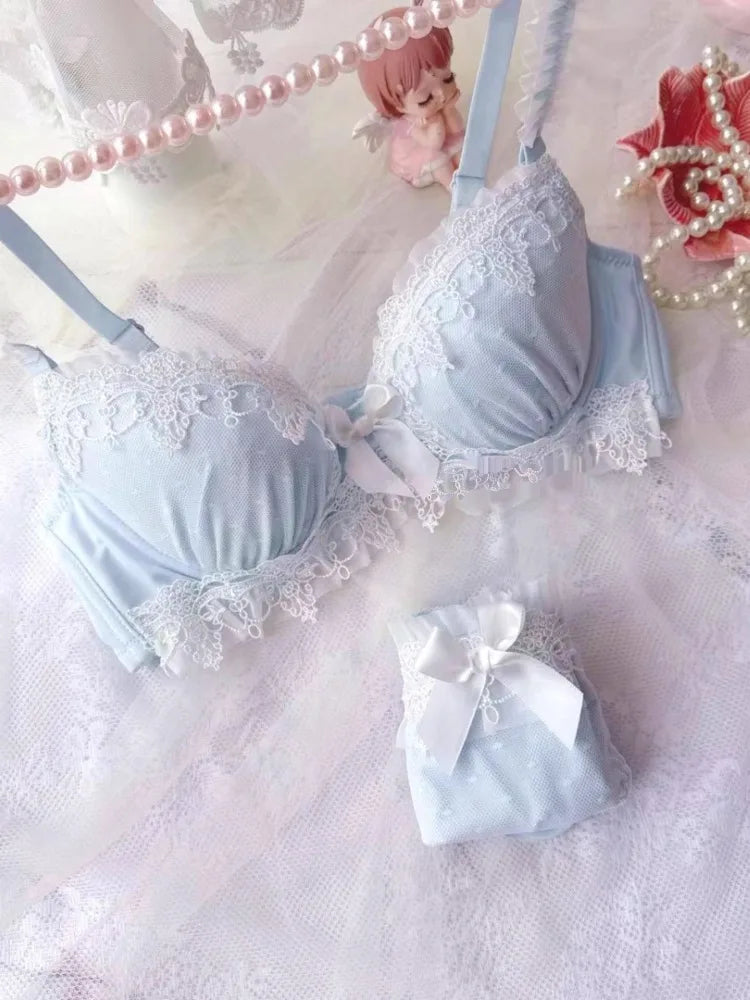 School! MOYISU Japanese Embroidery Bra Set Water Lace Thin Cup Push Up Small Chest Cute Bralette Top Teen Girls AU Summer Sale