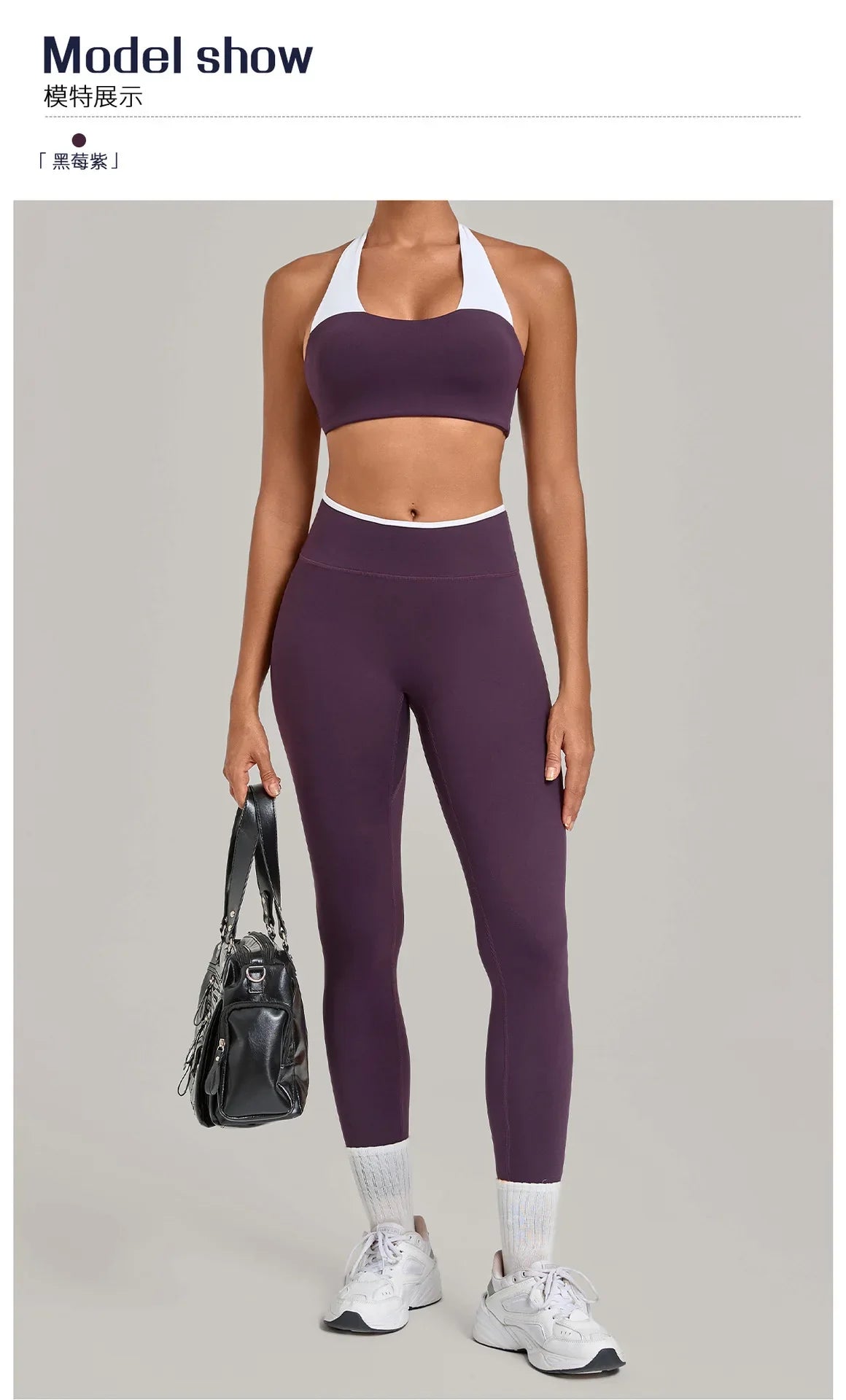 2 Pieces Color-block Yoga Sets Women  Hanging Neck Sports Bra High Waist Pants Built-in Pockets Outdoor Fitness Workout Suit