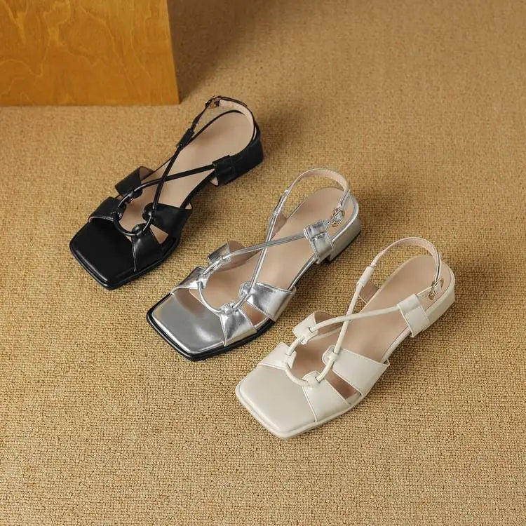 2026Summer New Model Fashion Middle Heeled Women's Sandals Black Buckle Open-toe Comfortable Hollow-out Women's Shoes High 3.5cm