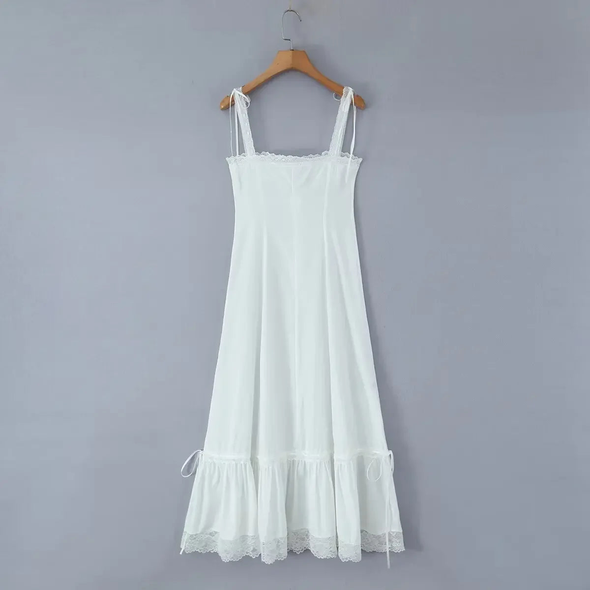 Summer Womens White Dresses Spaghetti Strap New in Long Dress 2025 Beach Casual Midi Party Vestidos Single Breasted Lace Dress