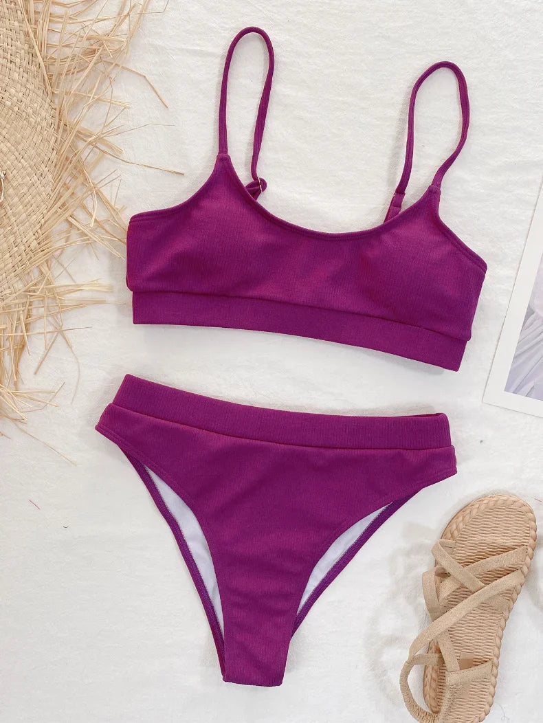 8 Colors Sexy Bikini Women Push Up Swimwear Swimsuit High Waist Solid Bikinis Set Bathing Suit Beach Bikini Female Bikinis Mujer