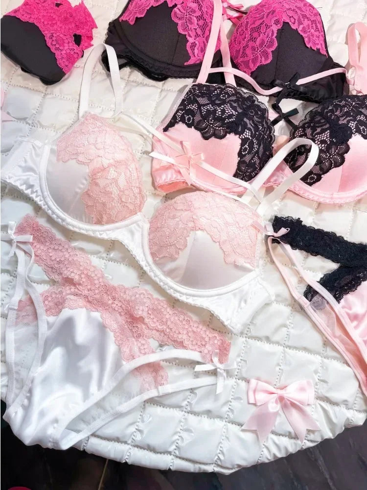 MOYISU New Release Contrast Bra Set | Demure & Sexy French Lace Bralette | Accentuates Small Chest Curves | Breathable Lingerie