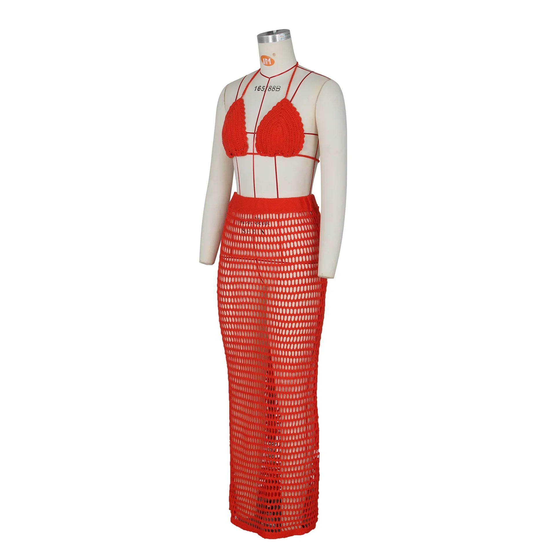 DEKA Beach Cover Up High Split Crochet Knitted Tunic Beach Dress Beach Wear Beachwear Women Long Knit Hollow Tassels Skirt Suit