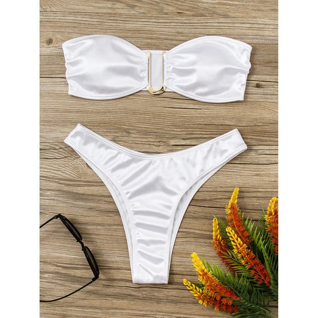 New Sexy Bandeau Strapless Bikini Female Swimsuit Women Swimwear Two-pieces Bikini set Padded Bather Bathing Suit Swim V4647D