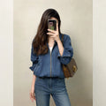 Spring denim shirt petite short denim lapel jacket