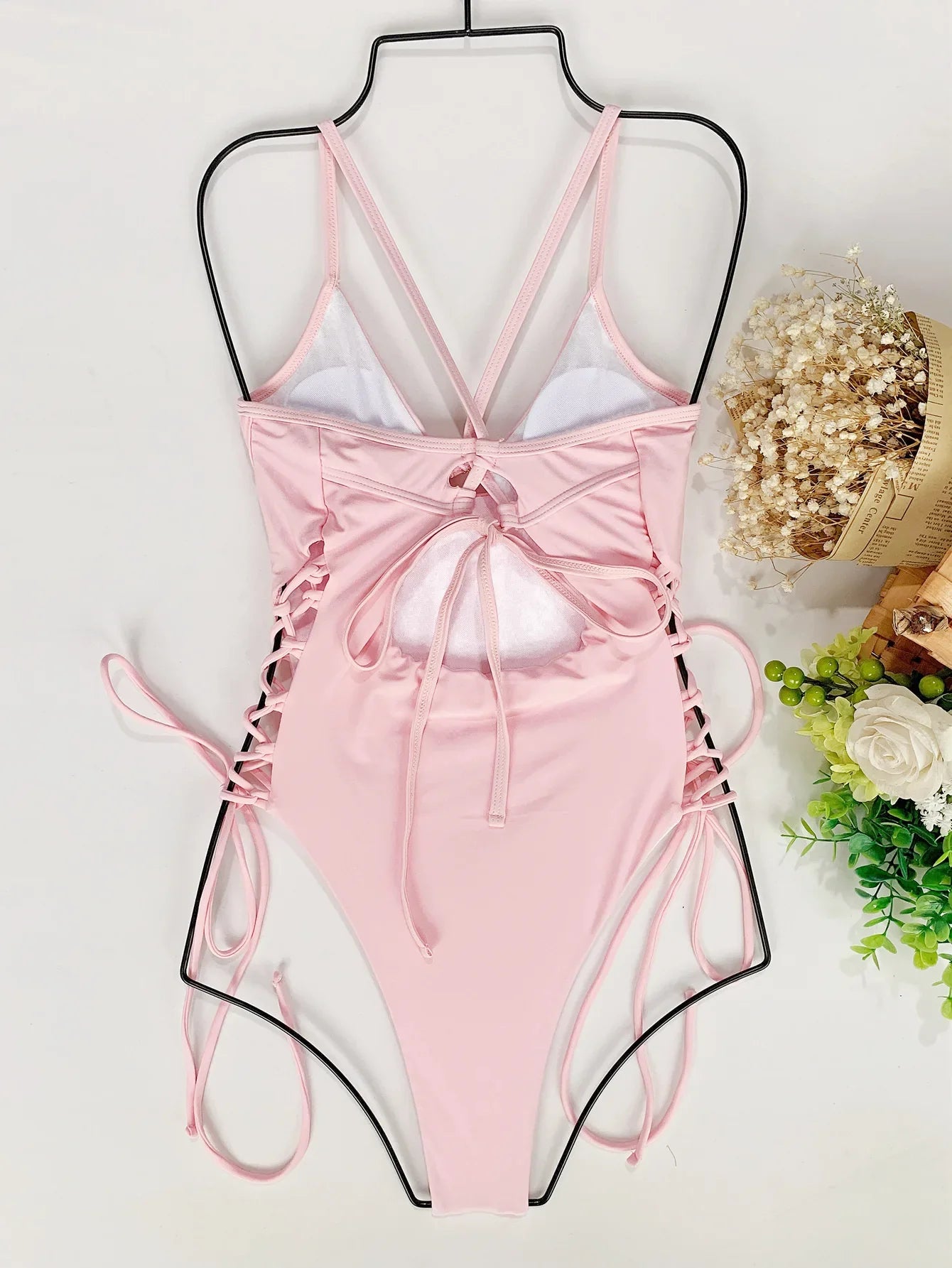 DEKA Underwire Swimwear Women Lace Up One Piece Swimsuit Bandage Female Backless Monokini Bather Bathing Suit Swim Lady
