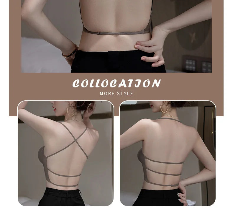MOYISU Anti Slip Halter Bra for Small Chest, Push Up Enhancer Pads Rounded Shape, Invisible Seamless Cover No Show Lift Bralette