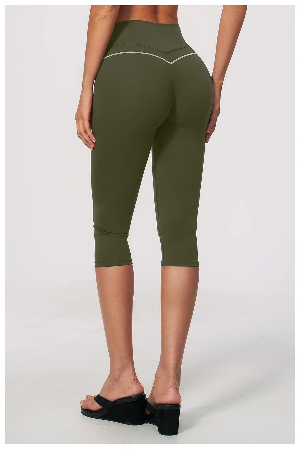 Hip Lifting Midi Length Yoga Pants Women Contrast Color Gym Sports High Waist Capri Trousers Breathable Fitness Running Leggings