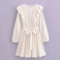 Foridol Ruffles Tierred Beige Lantern Sleeve Women's Dress Spring Summer O Neck Casual Short Vestidos A-line Beach Dress 2025
