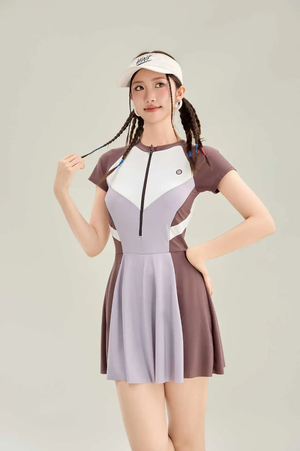 New Sports One-piece Fashionable Swimsuit for Women, Color Blocked High Waist, Belly Covering, Slimming Skirt, Vacation Swimsuit